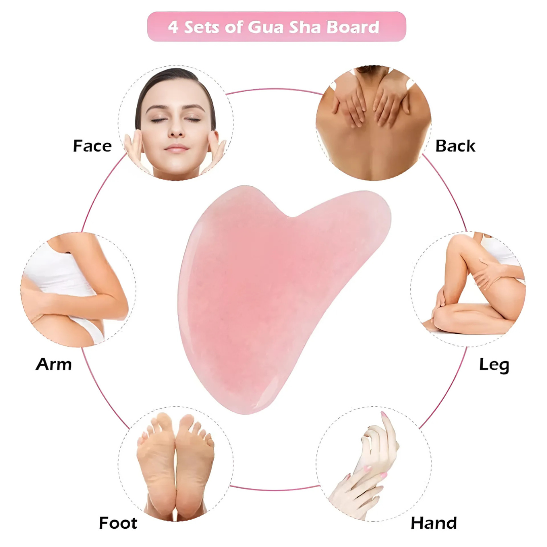 Rose Quartz Roller & Gua Sha Set – Natural Anti-Aging Facial Massager (Rose Gold)